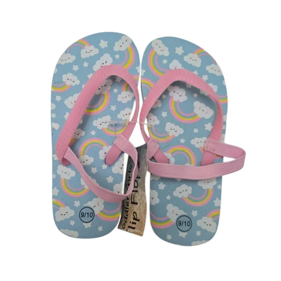 NWT Toddler Girls Rainbows Clouds Strap Flip Flops Sandals 9 / 10 Baby Blue Pink - Picture 3 of 3